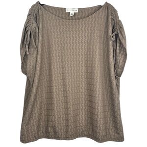 French Laundry Textured Taupe Cinch Sleeve Scoop Neck Lightweight Blouse 3X